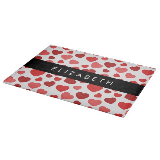 Patroon van harten, rode harten, Jouw naam Snijplank (Hoek)