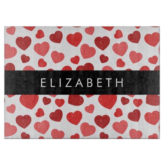 Patroon van harten, rode harten, Jouw naam Snijplank (Voorkant)