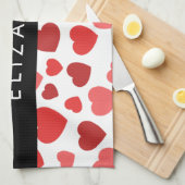 Patroon van harten, rode harten, Jouw naam Theedoek (Quarter Fold)
