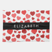 Patroon van harten, rode harten, Jouw naam Theedoek (Horizontaal)