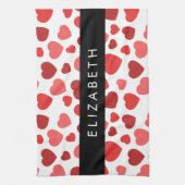 Patroon van harten, rode harten, Jouw naam Theedoek (Verticaal)