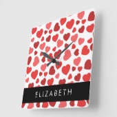 Patroon van harten, rode harten, Jouw naam Vierkante Klok (Hoek)