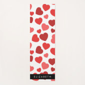 Patroon van harten, rode harten, Jouw naam Yogamat (Voorkant)