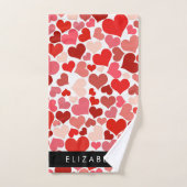 Patroon van harten, rode harten, liefde, Jouw naam Bad Handdoek (Handdoek)