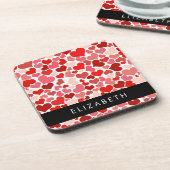 Patroon van harten, rode harten, liefde, Jouw naam Bier Onderzetter (Linkerzijde)
