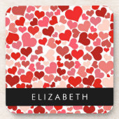 Patroon van harten, rode harten, liefde, Jouw naam Bier Onderzetter (Voorkant)