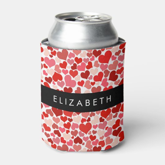 Patroon van harten, rode harten, liefde, Jouw naam Blikjeskoeler (Blikje Voorkant)