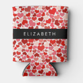 Patroon van harten, rode harten, liefde, Jouw naam Blikjeskoeler (Voorkant)