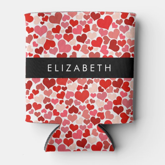 Patroon van harten, rode harten, liefde, Jouw naam Blikjeskoeler (Voorkant)