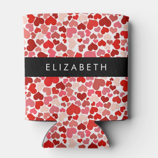 Patroon van harten, rode harten, liefde, Jouw naam Blikjeskoeler (Achterkant)