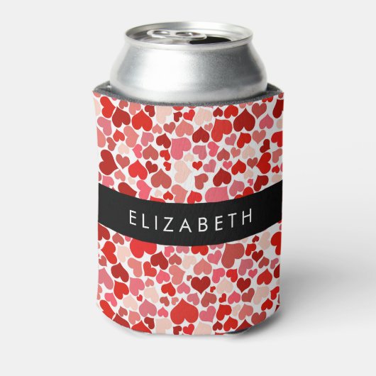 Patroon van harten, rode harten, liefde, Jouw naam Blikjeskoeler (Blikje Achterkant)