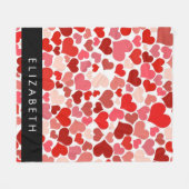 Patroon van harten, rode harten, liefde, Jouw naam Fleece Deken (Voorkant (Horizontaal))