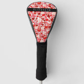 Patroon van harten, rode harten, liefde, Jouw naam Golfheadcover (Voorkant)