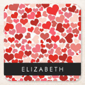 Patroon van harten, rode harten, liefde, Jouw naam Kartonnen Onderzetters (Voorkant)