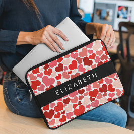 Patroon van harten, rode harten, liefde, Jouw naam Laptop Sleeve