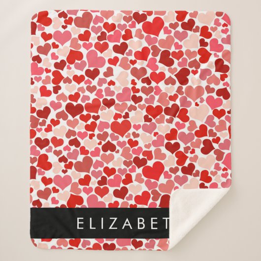 Patroon van harten, rode harten, liefde, Jouw naam Sherpa Deken (Voorkant)
