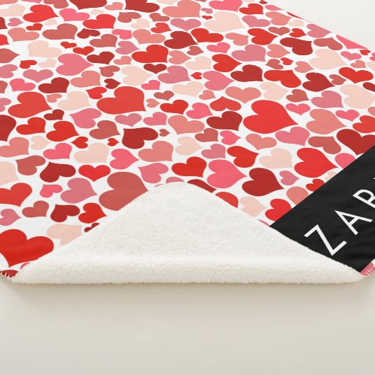 Patroon van harten, rode harten, liefde, Jouw naam Sherpa Deken (3/4)