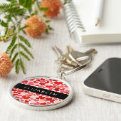 Patroon van harten, rode harten, liefde, Jouw naam Sleutelhanger (Zijkant)