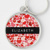 Patroon van harten, rode harten, liefde, Jouw naam Sleutelhanger (Voorkant)