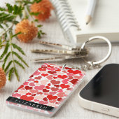 Patroon van harten, rode harten, liefde, Jouw naam Sleutelhanger (Voorkant Rechts)