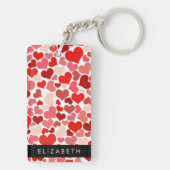 Patroon van harten, rode harten, liefde, Jouw naam Sleutelhanger (achterkant)