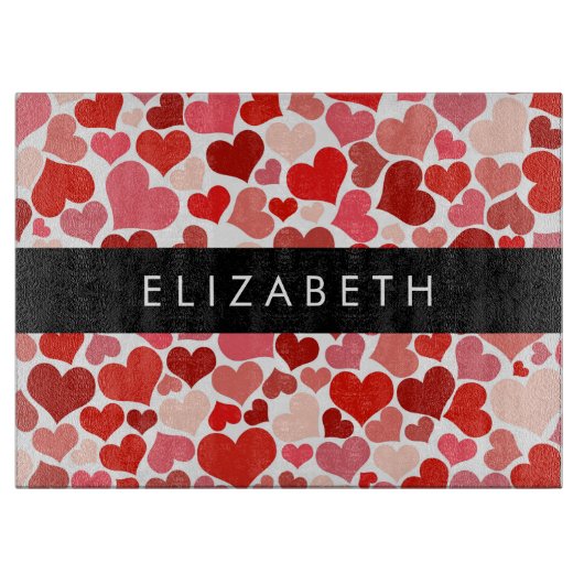 Patroon van harten, rode harten, liefde, Jouw naam Snijplank (Voorkant)