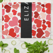 Patroon van harten, rode harten, liefde, Jouw naam Theedoek (Gevouwen)