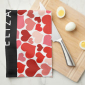 Patroon van harten, rode harten, liefde, Jouw naam Theedoek (Quarter Fold)