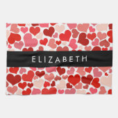 Patroon van harten, rode harten, liefde, Jouw naam Theedoek (Horizontaal)