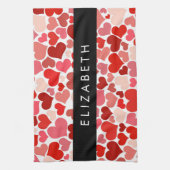 Patroon van harten, rode harten, liefde, Jouw naam Theedoek (Verticaal)