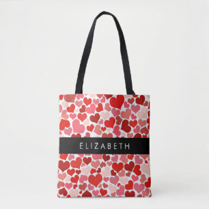 Patroon van harten, rode harten, liefde, Jouw naam Tote Bag