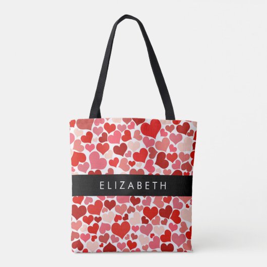 Patroon van harten, rode harten, liefde, Jouw naam Tote Bag (Achterkant)