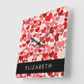 Patroon van harten, rode harten, liefde, Jouw naam Vierkante Klok (Hoek)