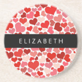 Patroon van harten, rode harten, liefde, Jouw naam Zandsteen Onderzetter (Voorkant)