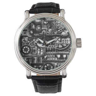 patroon van het mechanisme van het steampunktekenm horloge