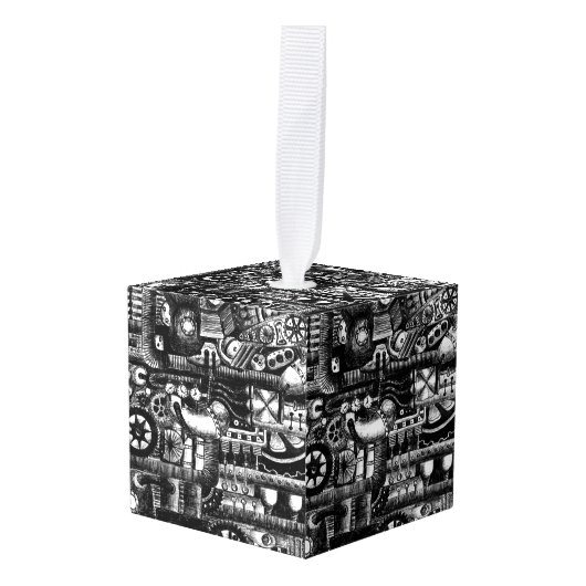 patroon van het mechanisme van het steampunktekenm kubus ornament (Voorkant hoekig)