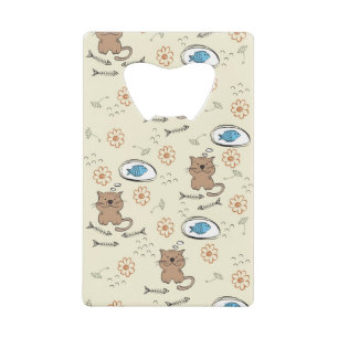 patroon van kat en vis creditkaart flessenopener