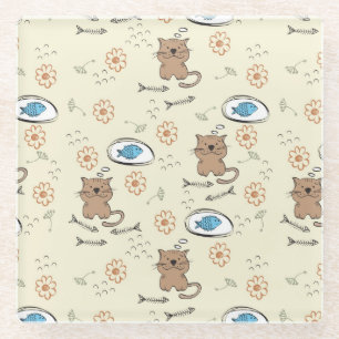 patroon van kat en vis glazen onderzetter