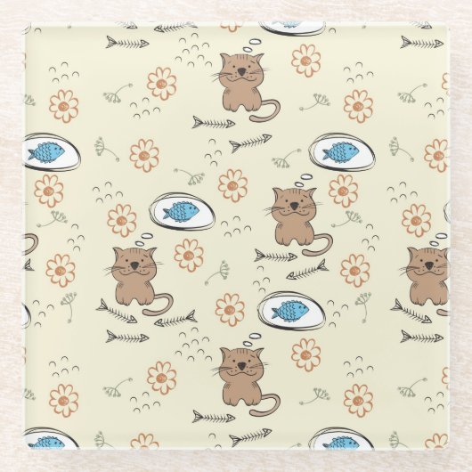 patroon van kat en vis glazen onderzetter (Voorkant)