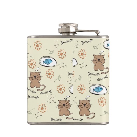 patroon van kat en vis heupfles (Achterkant)