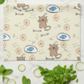 patroon van kat en vis theedoek (Gevouwen)