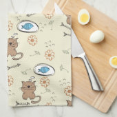 patroon van kat en vis theedoek (Quarter Fold)