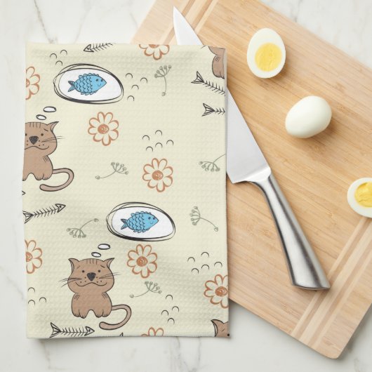 patroon van kat en vis theedoek (Quarter Fold)