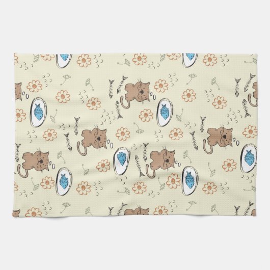 patroon van kat en vis theedoek (Horizontaal)