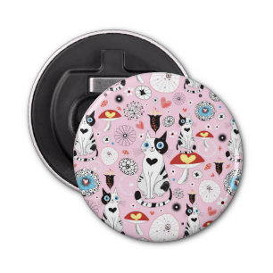patroon van katten en bloemen button flesopener