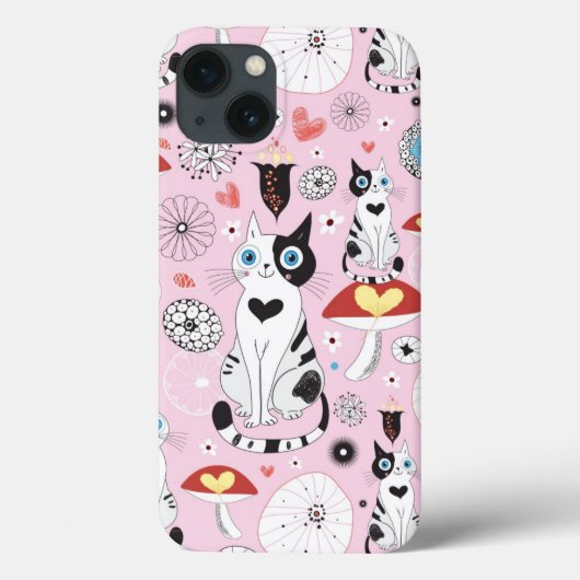 patroon van katten en bloemen Case-Mate iPhone case (Achterkant)