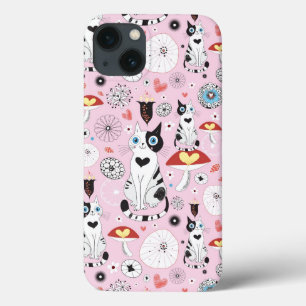 patroon van katten en bloemen Case-Mate iPhone case