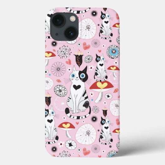 patroon van katten en bloemen Case-Mate iPhone case (Achterkant)