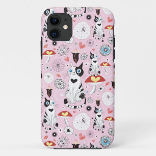 patroon van katten en bloemen Case-Mate iPhone case