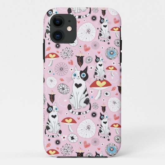 patroon van katten en bloemen Case-Mate iPhone case (Achterkant)
